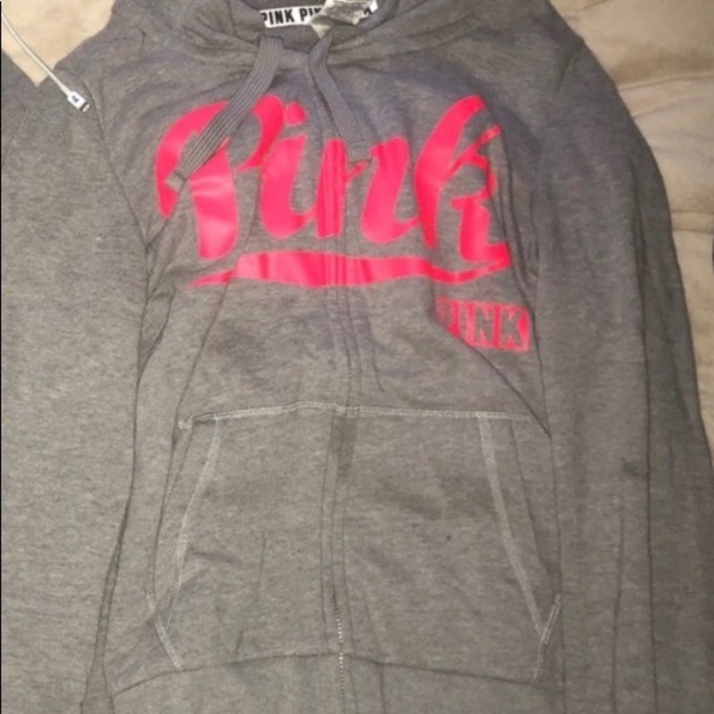 Grey and pink PINK full zip sweatshirt